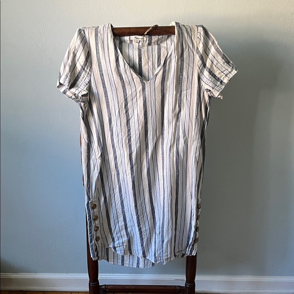 Madewell Navy and White Striped 100% linen dress